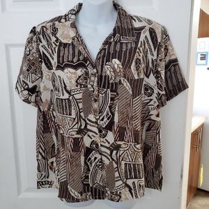 TRADITION Brown Black White Abstract Blouse Size 18 100% Polyester